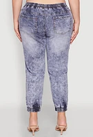 Womens Plus Size Mineral Wash Patch and Repair Denim Joggers, Blue, Size 3X