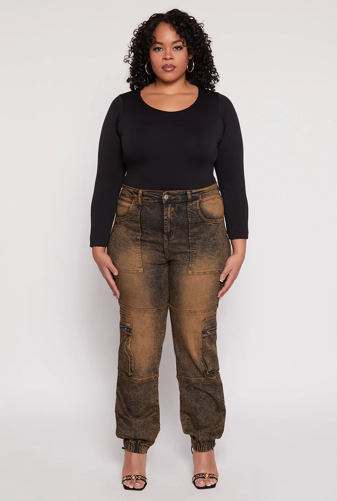 Womens Plus Size Denim Carpenter Cargo Joggers, Multi, Size 3X