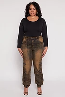Womens Plus Size Denim Carpenter Cargo Joggers, Multi, Size 3X