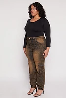 Womens Plus Size Denim Carpenter Cargo Joggers, Multi, Size 3X