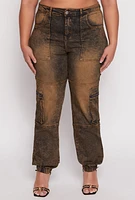 Womens Plus Size Denim Carpenter Cargo Joggers, Multi, Size 3X