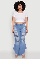 Womens Plus Size Ripped Distressed Flared Jeans, Blue, Size 18