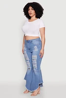 Womens Plus Size Ripped Distressed Flared Jeans, Blue, Size 18