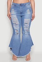 Womens Plus Size Ripped Distressed Flared Jeans, Blue, Size 18
