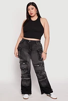 Womens Plus Size Daisy Mineral Wash Cargo Jeans, Black, Size 1X