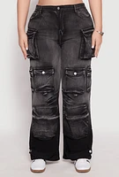 Womens Plus Size Daisy Mineral Wash Cargo Jeans, Black, Size 1X