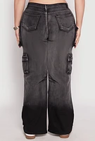 Womens Plus Size Daisy Mineral Wash Cargo Jeans, Black, Size 1X