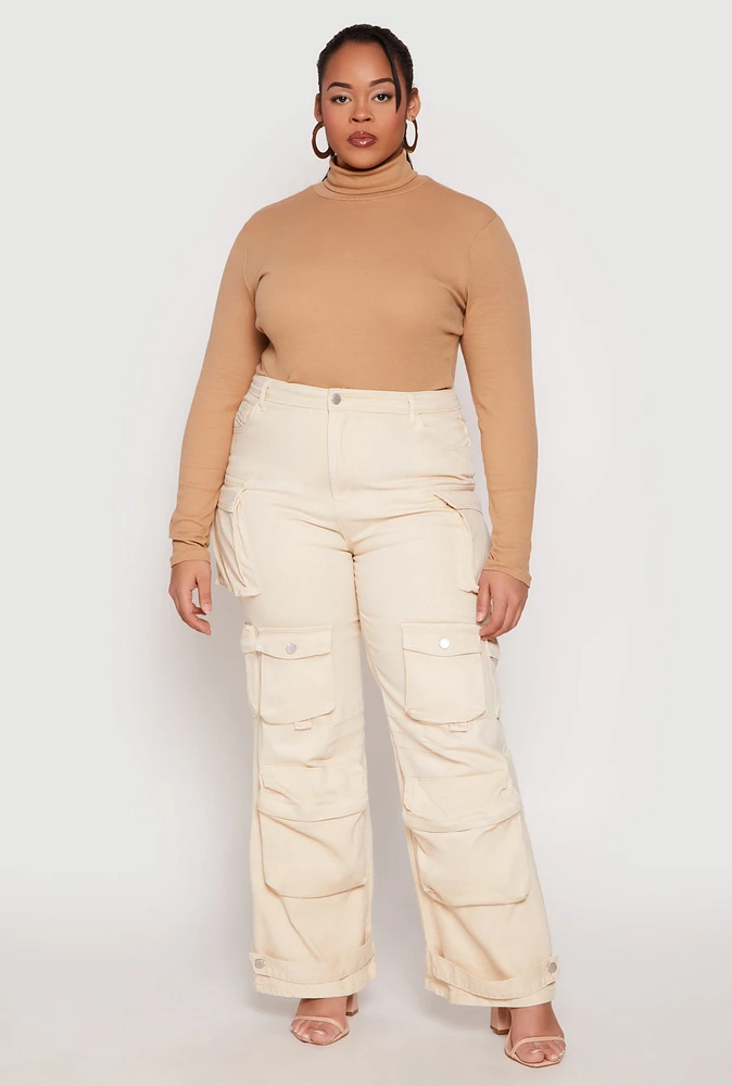 Womens Plus Daisy Mineral Wash Cargo Jeans, Khaki,