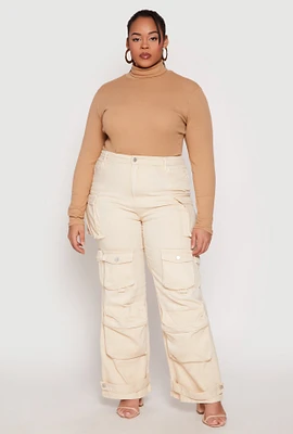 Womens Plus Daisy Mineral Wash Cargo Jeans, Khaki,