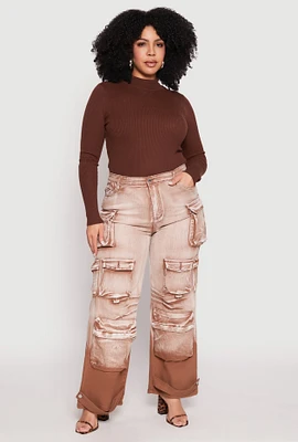 Womens Plus Size Daisy Mineral Wash Cargo Jeans, Brown, Size 1X