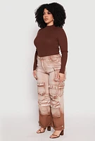 Womens Plus Size Daisy Mineral Wash Cargo Jeans, Brown, Size 1X