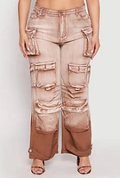 Womens Plus Size Daisy Mineral Wash Cargo Jeans, Brown, Size 1X