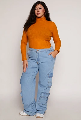 Womens Plus Size Daisy Wide Leg Cargo Jeans, Blue, Size 3X