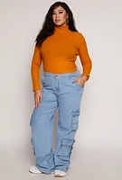 Womens Plus Size Daisy Wide Leg Cargo Jeans, Blue
