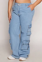 Womens Plus Daisy Wide Leg Cargo Jeans, Blue,