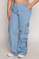 Womens Plus Size Daisy Wide Leg Cargo Jeans, Blue