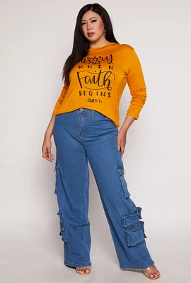 Womens Plus Daisy Wide Leg Cargo Jeans, Blue,