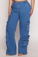 Womens Plus Daisy Wide Leg Cargo Jeans, Blue,