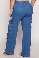 Womens Plus Daisy Wide Leg Cargo Jeans, Blue,