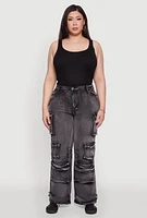 Womens Plus Daisy High Waisted Straight Leg Denim Jeans with Cargo Pockets, 1X