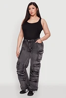 Womens Plus Daisy High Waisted Straight Leg Denim Jeans with Cargo Pockets, 1X