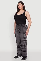 Womens Plus Daisy High Waisted Straight Leg Denim Jeans with Cargo Pockets, 1X