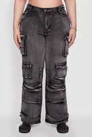 Womens Plus Daisy High Waisted Straight Leg Denim Jeans with Cargo Pockets, 1X