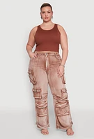 Womens Plus Daisy High Waisted Straight Leg Denim Jeans with Cargo Pockets,