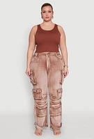 Womens Plus Size Daisy High Waisted Straight Leg Denim Jeans with Cargo Pockets, Brown, Size 3X