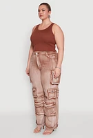 Womens Plus Daisy High Waisted Straight Leg Denim Jeans with Cargo Pockets,