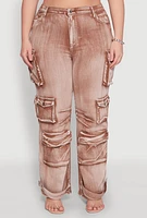 Womens Plus Daisy High Waisted Straight Leg Denim Jeans with Cargo Pockets,
