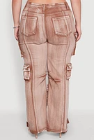 Womens Plus Daisy High Waisted Straight Leg Denim Jeans with Cargo Pockets,