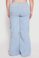 Womens Plus Size Daisy Cargo Pocket Flare Jeans, Blue, Size 2X