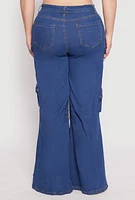 Womens Plus Daisy Cargo Pocket Flare Jeans, Blue,