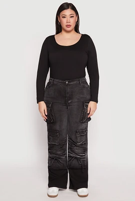 Womens Plus Daisy Mineral Wash Tassel Cargo Jeans,