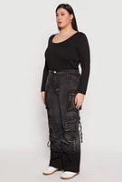 Womens Plus Daisy Mineral Wash Tassel Cargo Jeans, 1X