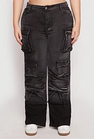 Womens Plus Daisy Mineral Wash Tassel Cargo Jeans, 1X