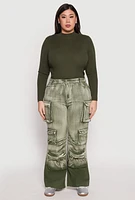 Womens Plus Size Daisy Mineral Wash Tassel Cargo Jeans, Green, Size 3X
