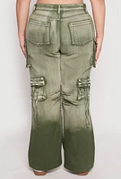 Womens Plus Size Daisy Mineral Wash Tassel Cargo Jeans, Green, Size 3X