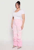 Womens Plus Size Daisy Mineral Wash Tassel Cargo Jeans, Pink, Size 1X