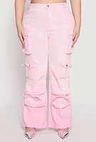 Womens Plus Size Daisy Mineral Wash Tassel Cargo Jeans, Pink, Size 1X