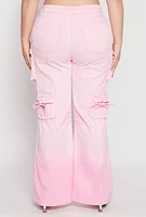 Womens Plus Size Daisy Mineral Wash Tassel Cargo Jeans, Pink, Size 1X