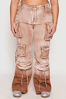 Womens Plus Daisy Mineral Wash Tassel Cargo Jeans,