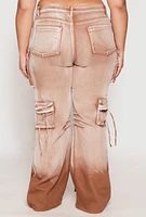 Womens Plus Daisy Mineral Wash Tassel Cargo Jeans,