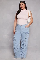 Womens Plus Size Daisy Cargo Wide Leg Jeans, Blue, Size 2X