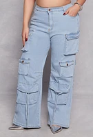 Womens Plus Size Daisy Cargo Wide Leg Jeans, Blue, Size 2X