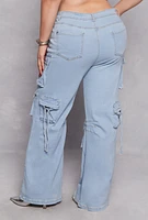 Womens Plus Size Daisy Cargo Wide Leg Jeans, Blue, Size 2X