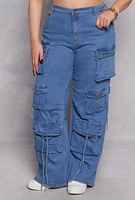 Womens Plus Size Daisy Cargo Wide Leg Jeans, Blue, Size 1X