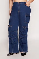 Womens Plus Daisy Cargo Wide Leg Jeans, Blue,