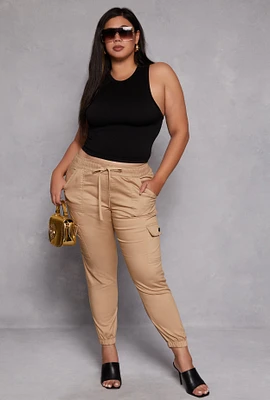 Womens Plus VIP Cargo Joggers, Khaki,